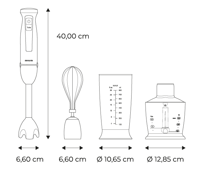 AIWA Hand Blender KENKIRI 1200 PLUS Hand Blender_measures